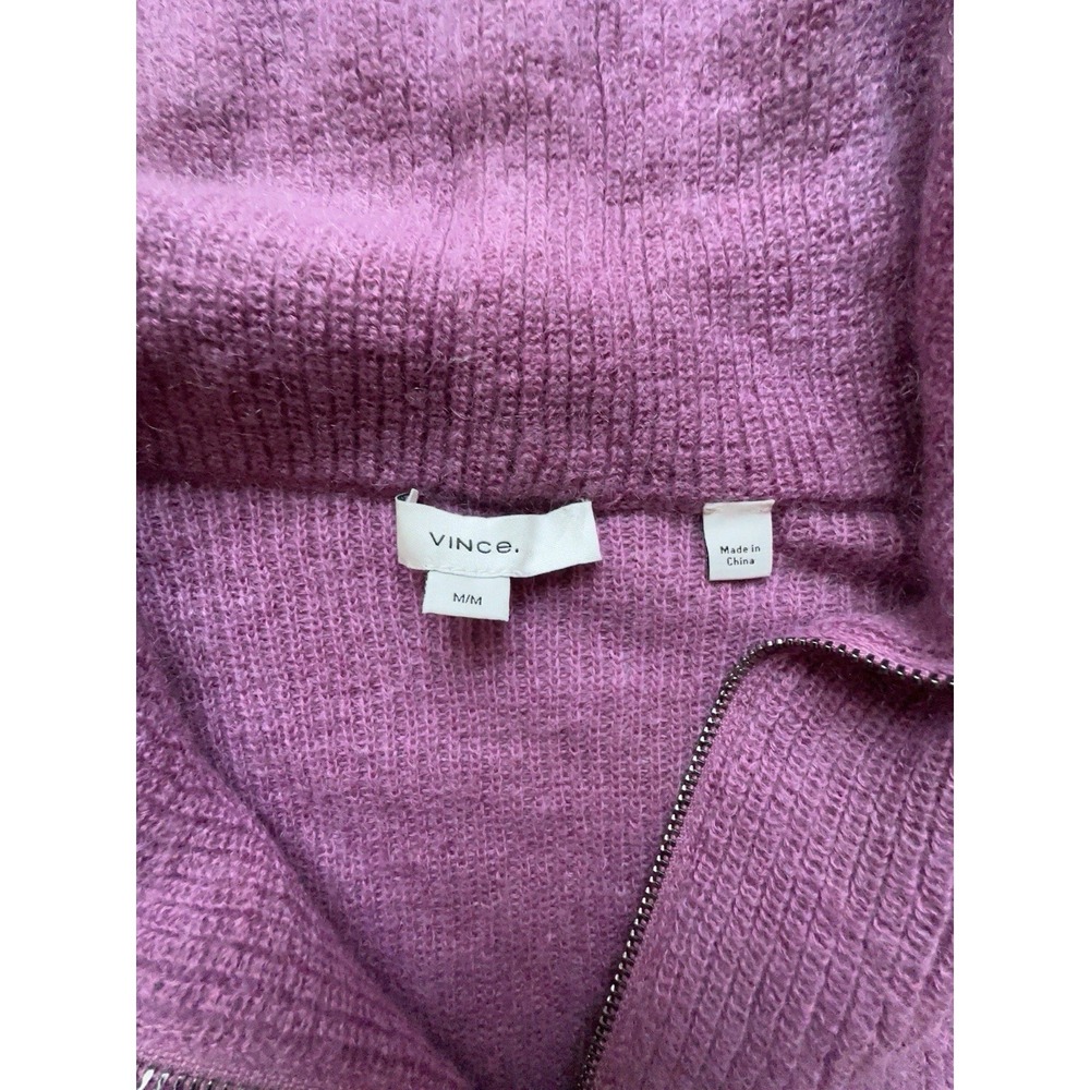 $475 VINCE Half-Zipped Ribbed Wool Mohair Blend Pullover Sweater In Camelia - Picture 5 of 10